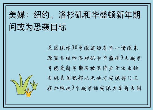美媒:纽约、洛杉矶和华盛顿新年期间或为恐袭目标